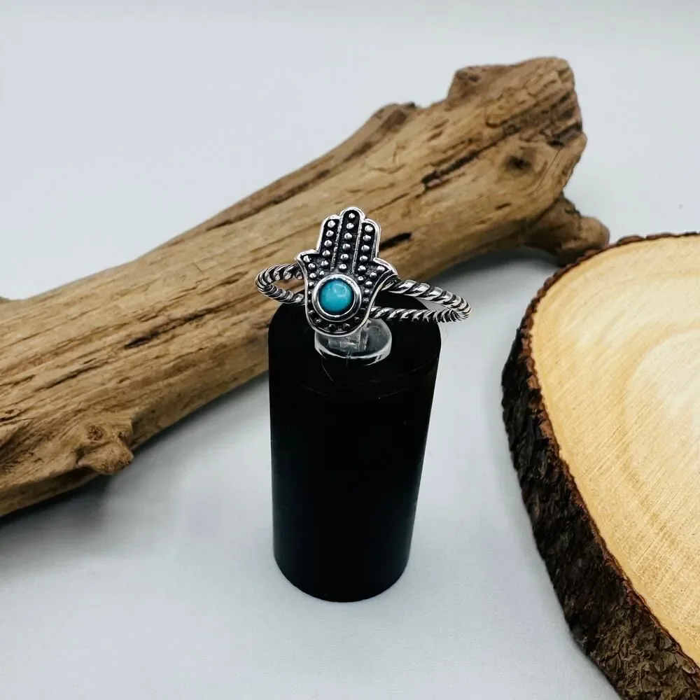 Hamsa Turquoise and Sterling Silver Ring